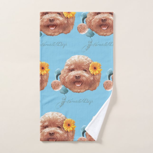 Poodle de jouet avec Fleur et Illustration télépho (Serviette à main)
