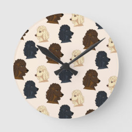 Poodle dog animal pattern beige pet cute puppy  runde wanduhr