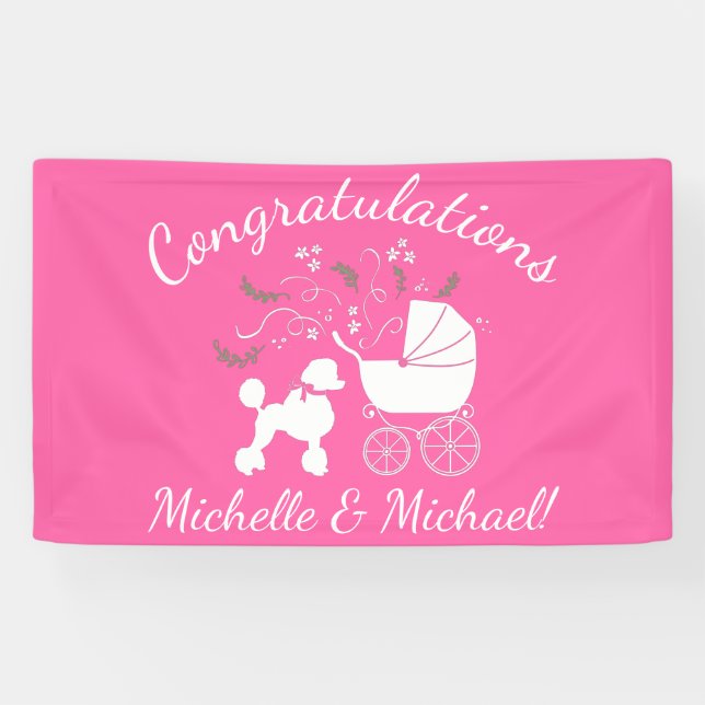 Poodle Dog Baby Dusche Puppy Pink Girl Banner (Horizontal)