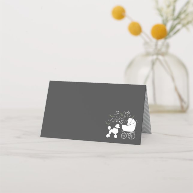 Poodle Dog Baby Dusche Welpe Gray Geschlecht Neutr Platzkarte (Vorderseite)