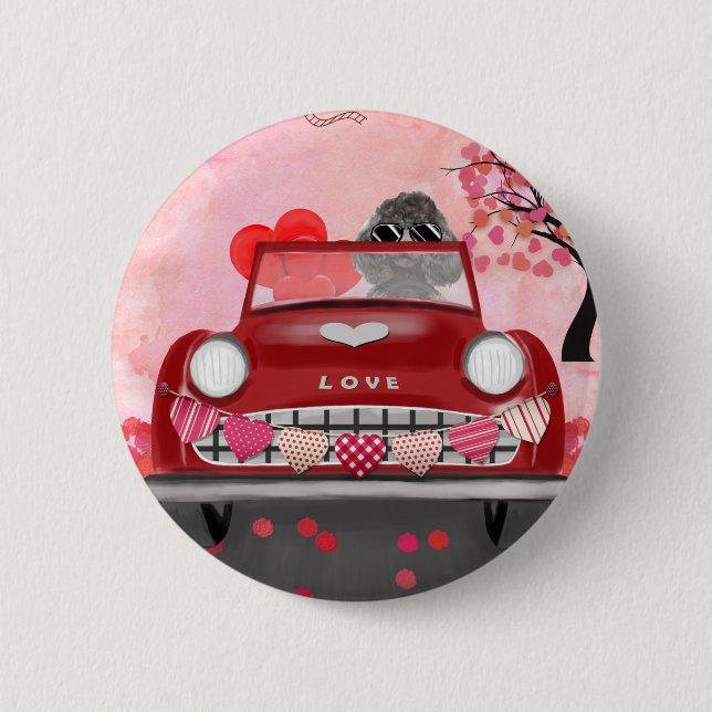 Poodle Dog Car mit Herzvalentiner Button (Vorderseite)