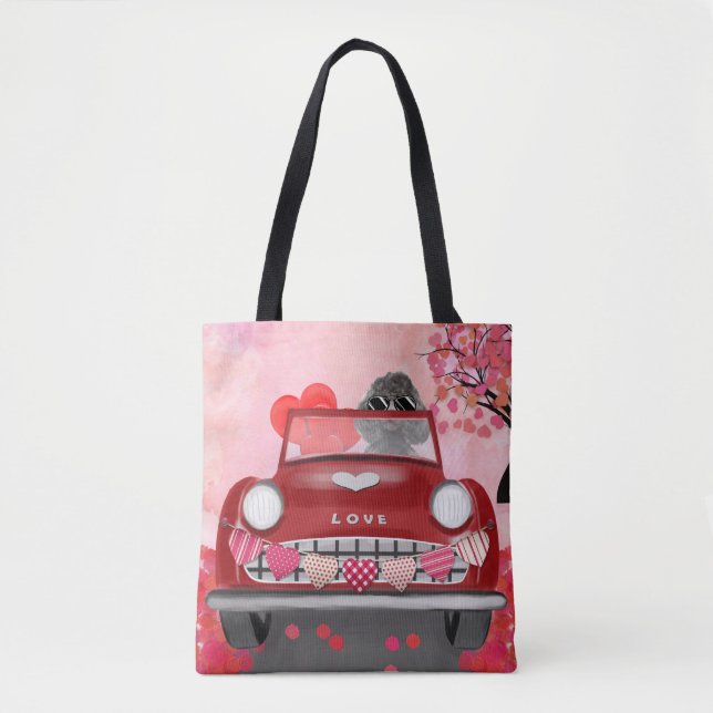 Poodle Dog Car mit Herzvalentiner Tasche (Vorderseite)