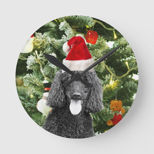 Poodle Dog Christmas Tree Snowman Red Weihnachtsma Runde Wanduhr (Vorderseite)