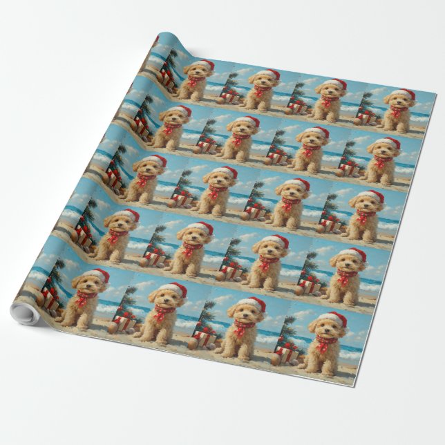 Poodle Dog Christmas Vintag Beach Geschenkpapier (Ungerollt)