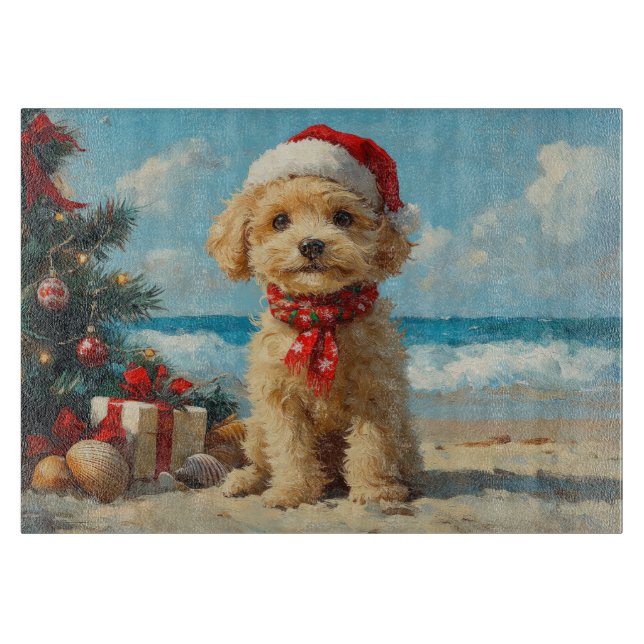 Poodle Dog Christmas Vintag Beach Schneidebrett (Vorderseite)