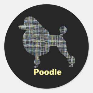 Poodle Dog Gelb & Blau Grid Runder Aufkleber