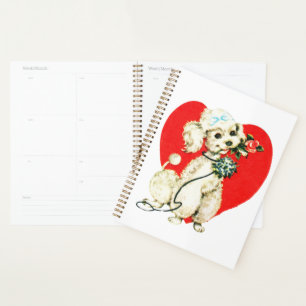 Poodle Dog Holding Blume Herz Valentine Liebe Planer