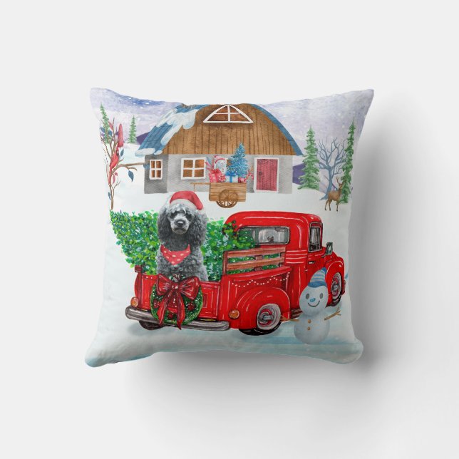 Poodle Dog in Christmas Delivery LKW Schnee Kissen (Rückseite)