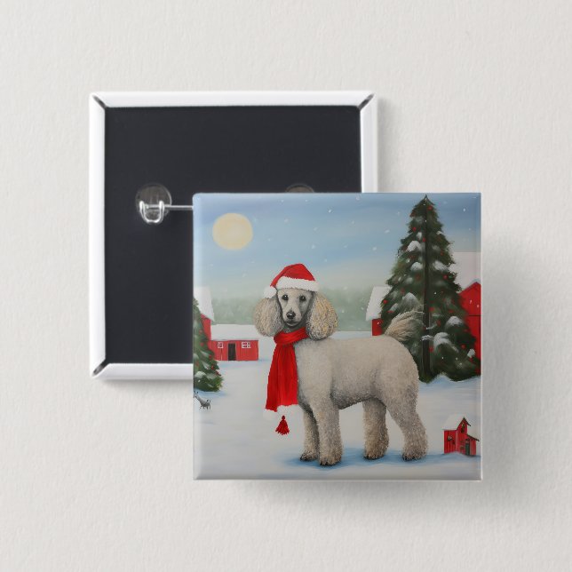 Poodle Dog in Schnee Weihnachten Button (Vorne & Hinten)
