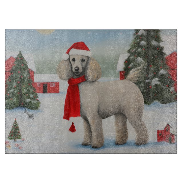 Poodle Dog in Schnee Weihnachten Schneidebrett (Vorderseite)