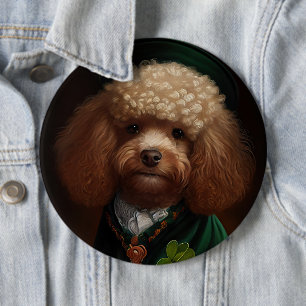 Poodle Dog in St. Patrick's Day Dress Button