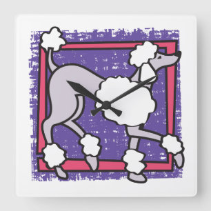 POODLE DOG Lila Square Wall Clock Quadratische Wanduhr