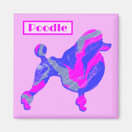 Poodle Dog Pink & Blue Silhouette Magnet