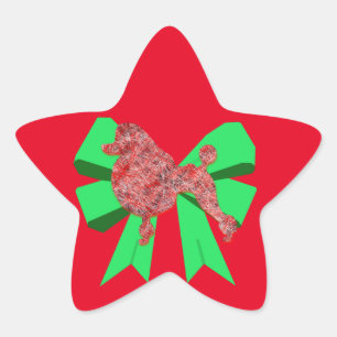 Poodle Dog Silhouette Green Bow Weihnachten Stern-Aufkleber