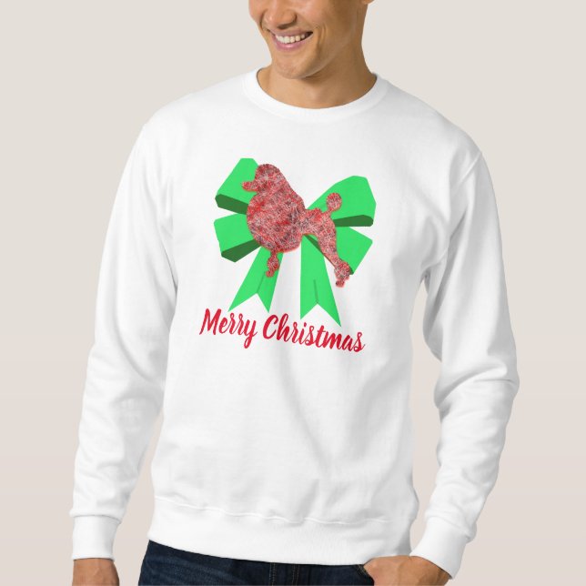 Poodle Dog Silhouette Green Bow Weihnachten Sweatshirt (Vorderseite)
