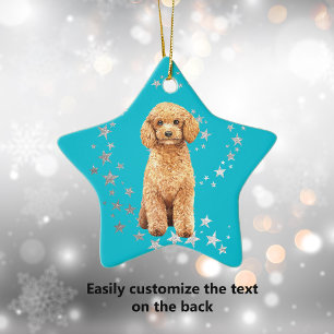 Poodle Dog Silver Stars Teal Christmas Keramik Ornament