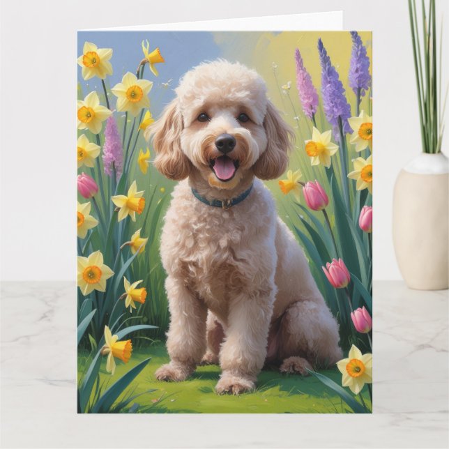 Poodle Dog Spring Blumen Malerei Karte (Vorderseite)