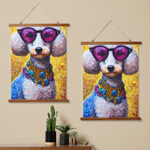 Poodle Dog Tragen einer überzogenen Brille Wandteppich Mit Holzrahmen