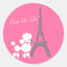 Poodle Dog und Eiffelturm Paris Pink Gray Runder Aufkleber
