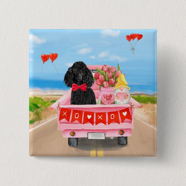 Poodle Dog Valentine's Day Lkw Herz Button (Vorderseite)