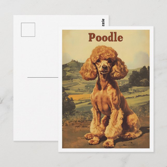 Poodle Dog Vintage Art Postkarte (Vorne/Hinten)