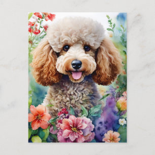 Poodle Dog Wasserfarbene Kunst Postkarte