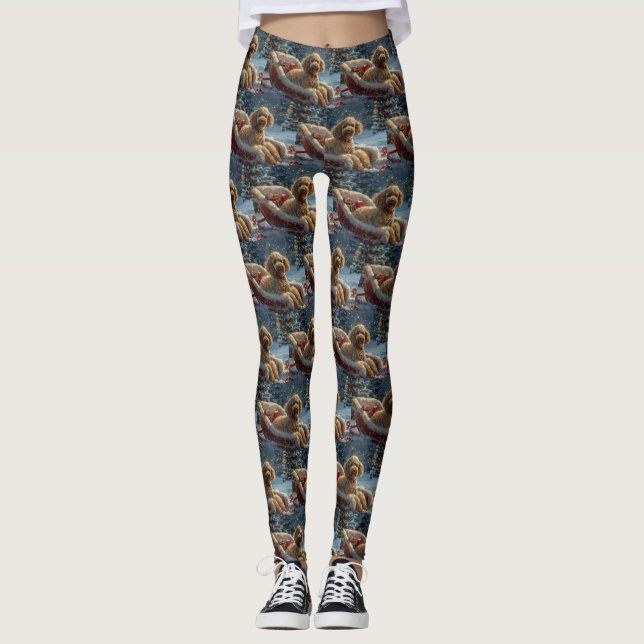Poodle Dog Weihnachtsfest Leggings (Vorderseite)