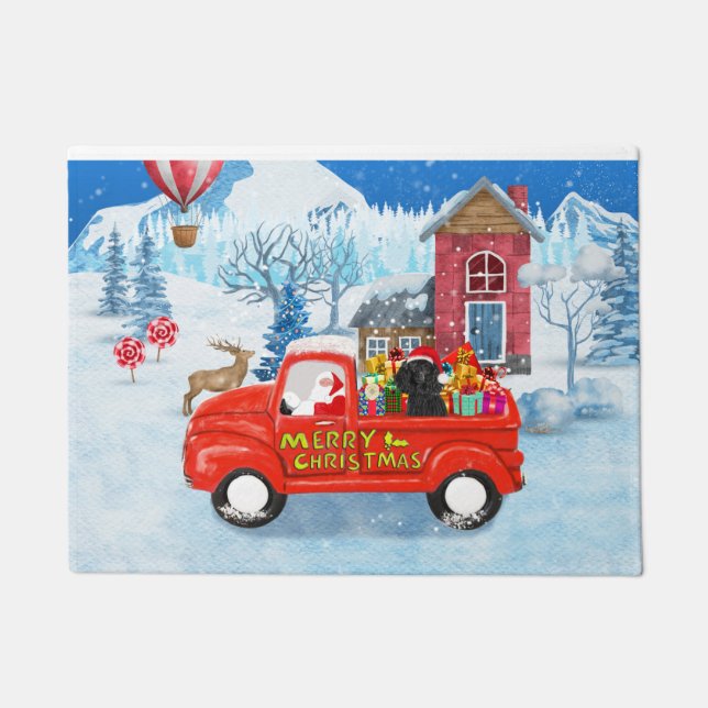 Poodle Dog Weihnachtswagen Schnee Fußmatte (Vorderseite)