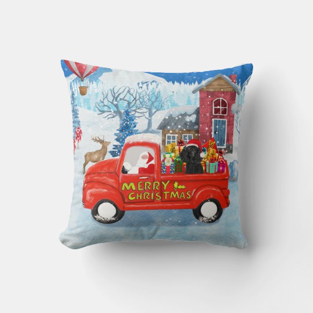 Poodle Dog Weihnachtswagen Schnee Kissen (Vorderseite)