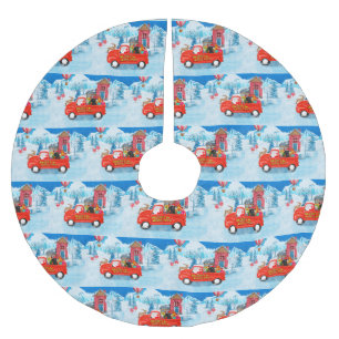Poodle Dog Weihnachtswagen Schnee Polyester Weihnachtsbaumdecke