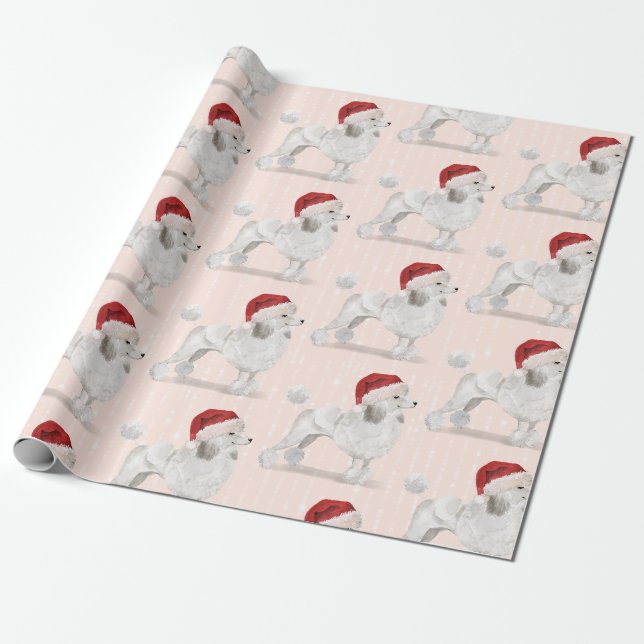 Poodle Dog Weihnachtszeit-Weihnachtsmannmütze Geschenkpapier (Ungerollt)