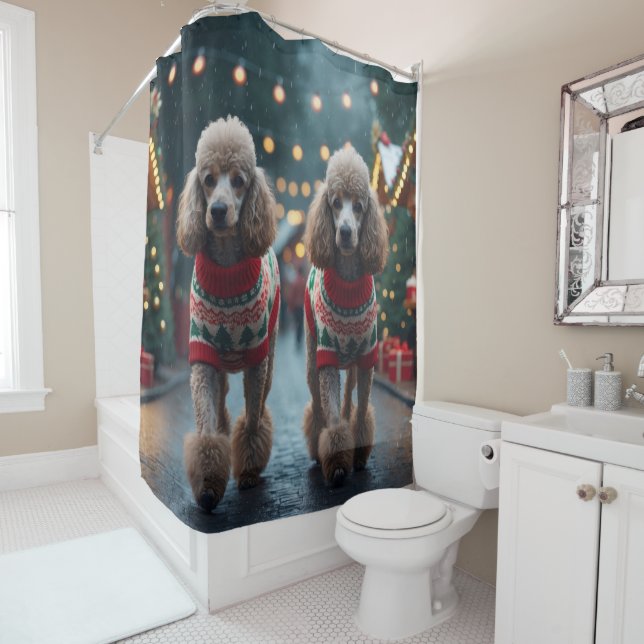Poodle Dogs Christmas Snow Holiday  Duschvorhang (Beispiel)