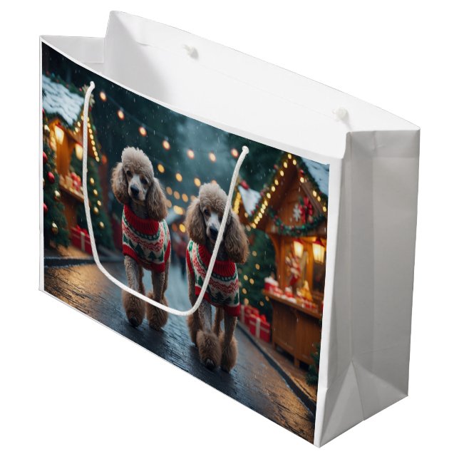 Poodle Dogs Christmas Snow Holiday  Große Geschenktüte (Vorderseite Schrägansicht)