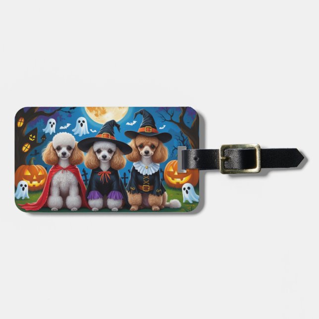 Poodle Dogs Pumpkin Halloween Funny Gepäckanhänger (Vorderseite horizontal)