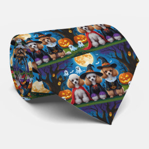 Poodle Dogs Pumpkin Halloween Funny Krawatte