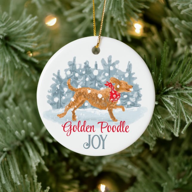 Poodle d'or ornement céramique personnalisé (Arbre)