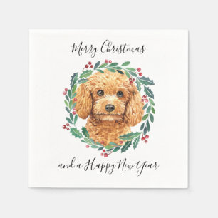 Poodle Elegant Dog Wreath Frohe Weihnachten Serviette