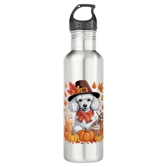 Poodle Erntedank Drinks Kaffee Herbstlaub Pump Edelstahlflasche (Vorderseite)