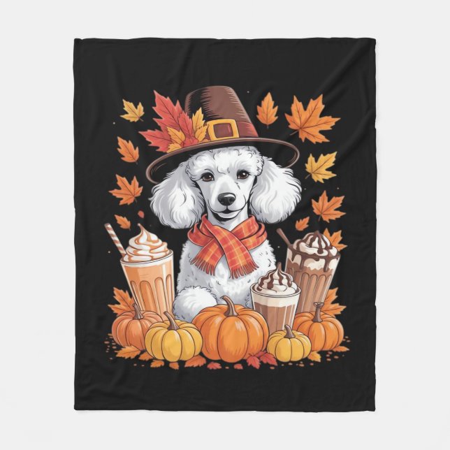 Poodle Erntedank Drinks Kaffee Herbstlaub Pump Fleecedecke (Vorderseite)