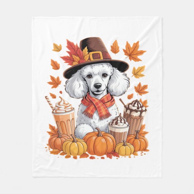 Poodle Erntedank Drinks Kaffee Herbstlaub Pump Fleecedecke (Vorderseite)