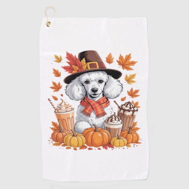 Poodle Erntedank Drinks Kaffee Herbstlaub Pump Golfhandtuch (Vorderseite)