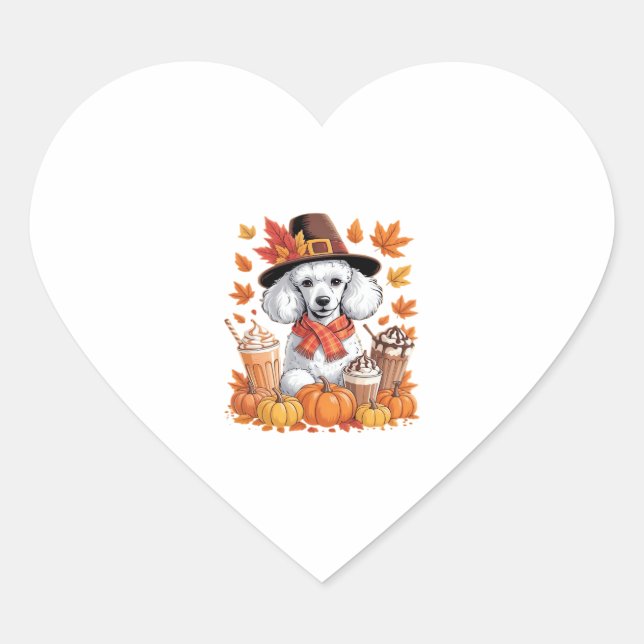 Poodle Erntedank Drinks Kaffee Herbstlaub Pump Herz-Aufkleber (Vorderseite)