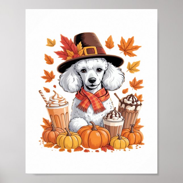 Poodle Erntedank Drinks Kaffee Herbstlaub Pump Poster (Vorne)
