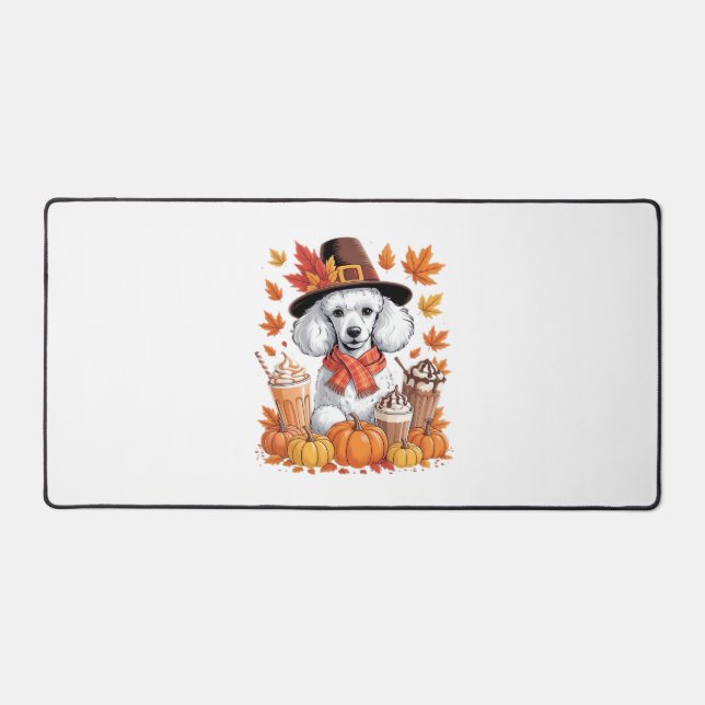 Poodle Erntedank Drinks Kaffee Herbstlaub Pump Schreibtischunterlage (Vorderseite)