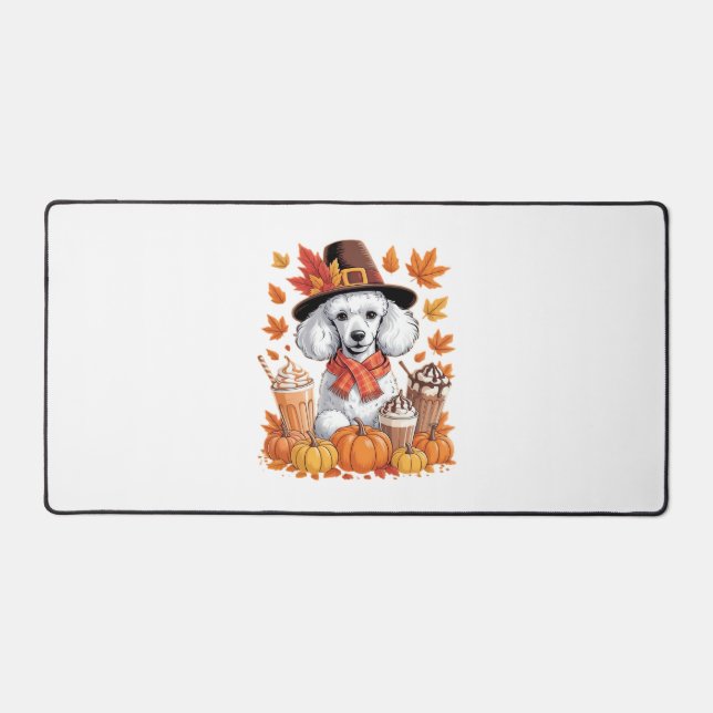 Poodle Erntedank Drinks Kaffee Herbstlaub Pump Schreibtischunterlage (Vorderseite)
