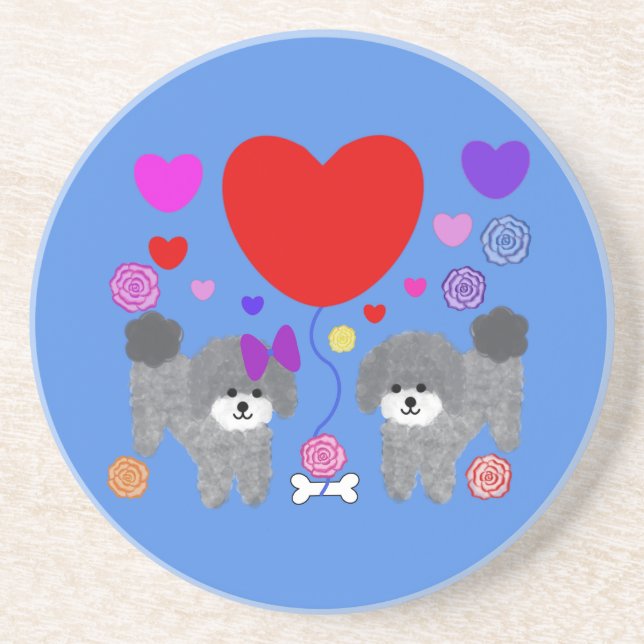 Poodle gris Valentine #3 Dessous de verre (Devant)