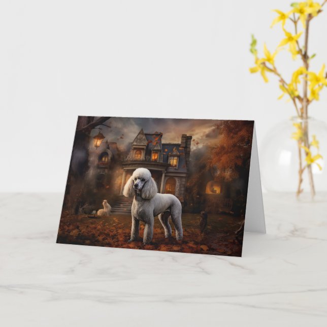 Poodle Halloween Beängstigend Karte (Gelbe Blume)
