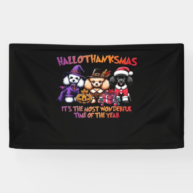Poodle Halloween Erntedank Weihnachtsklassiker T- Banner (Horizontal)