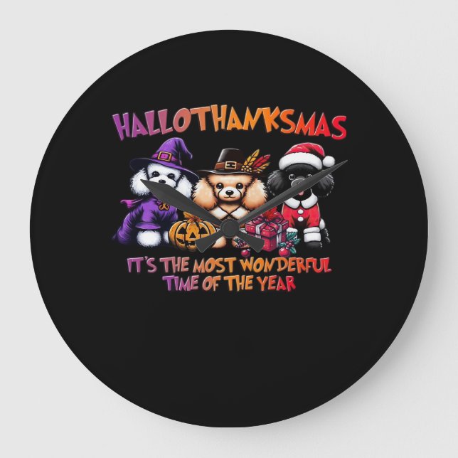Poodle Halloween Erntedank Weihnachtsklassiker T- Große Wanduhr (Vorderseite)