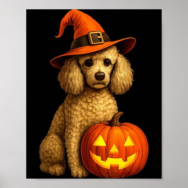 Poodle Halloween Pumpkin Witch Hat Dog Art Family  Poster (Vorne)